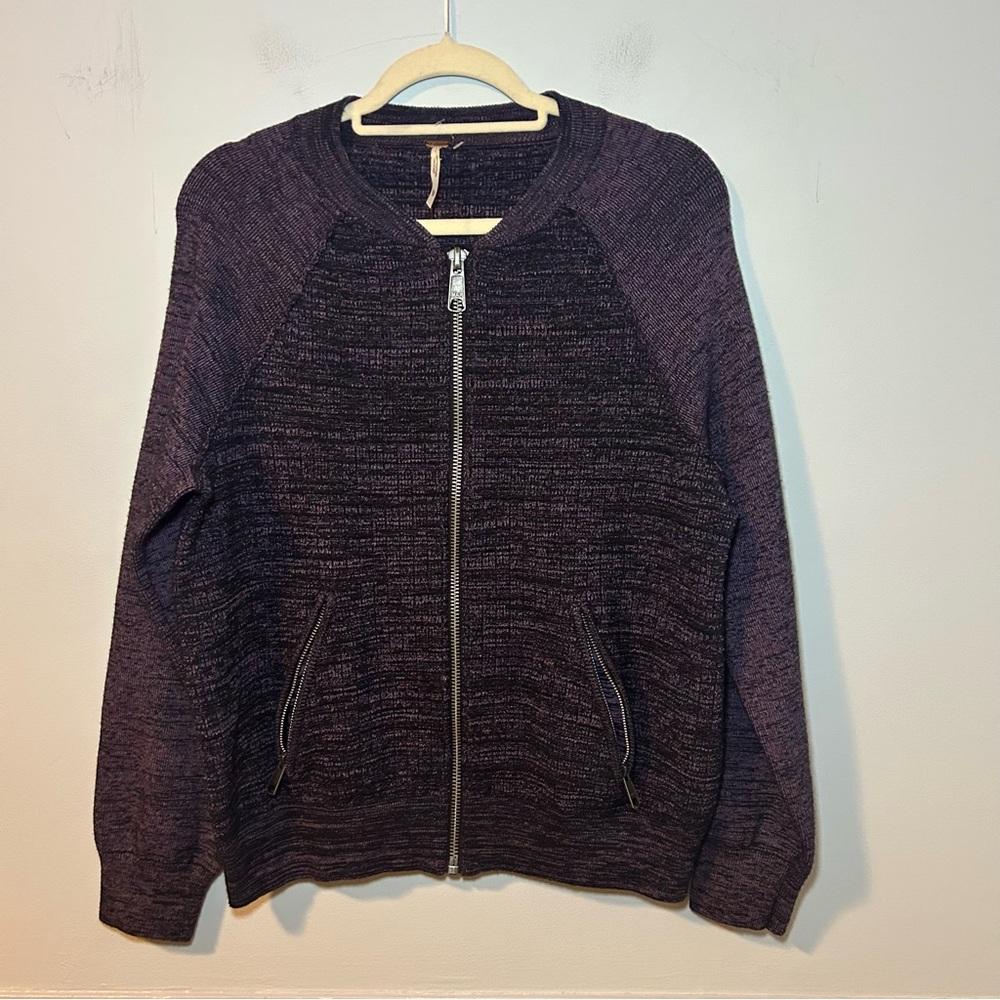 Free People Purple & Black Knit Naomi Bomber Sweater Jacket Size XS